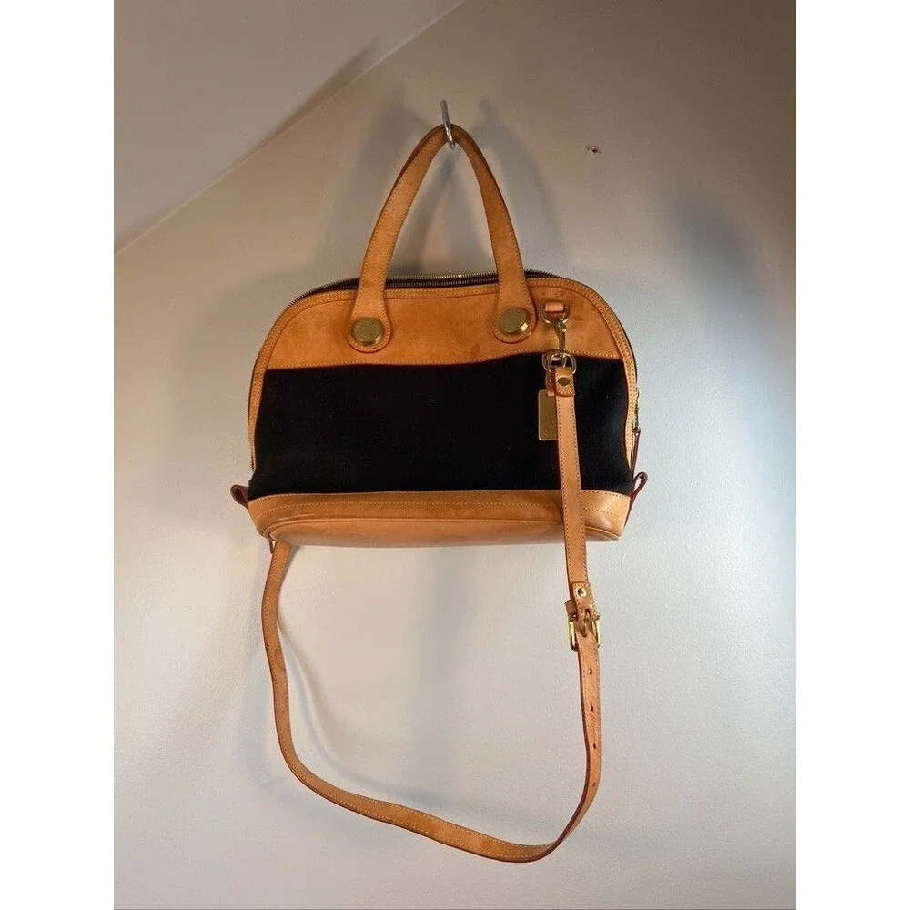 Vintage Dooney & Bourke Black and Tan Cabriolet Domed Satchel  13 X 9 Crossbody